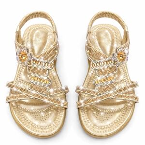Gold Rhinestone Embellished Slingback Sandals | Size US 10 (EU 41) New with box